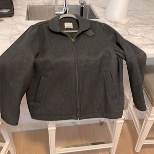 Mens wool pea coat with leather trim